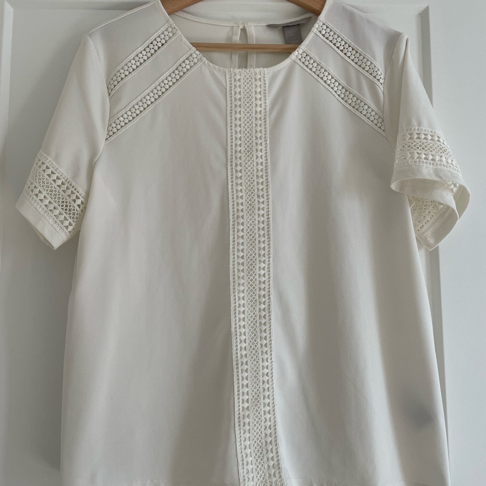 H&M Cream Crochet Accent Blouse